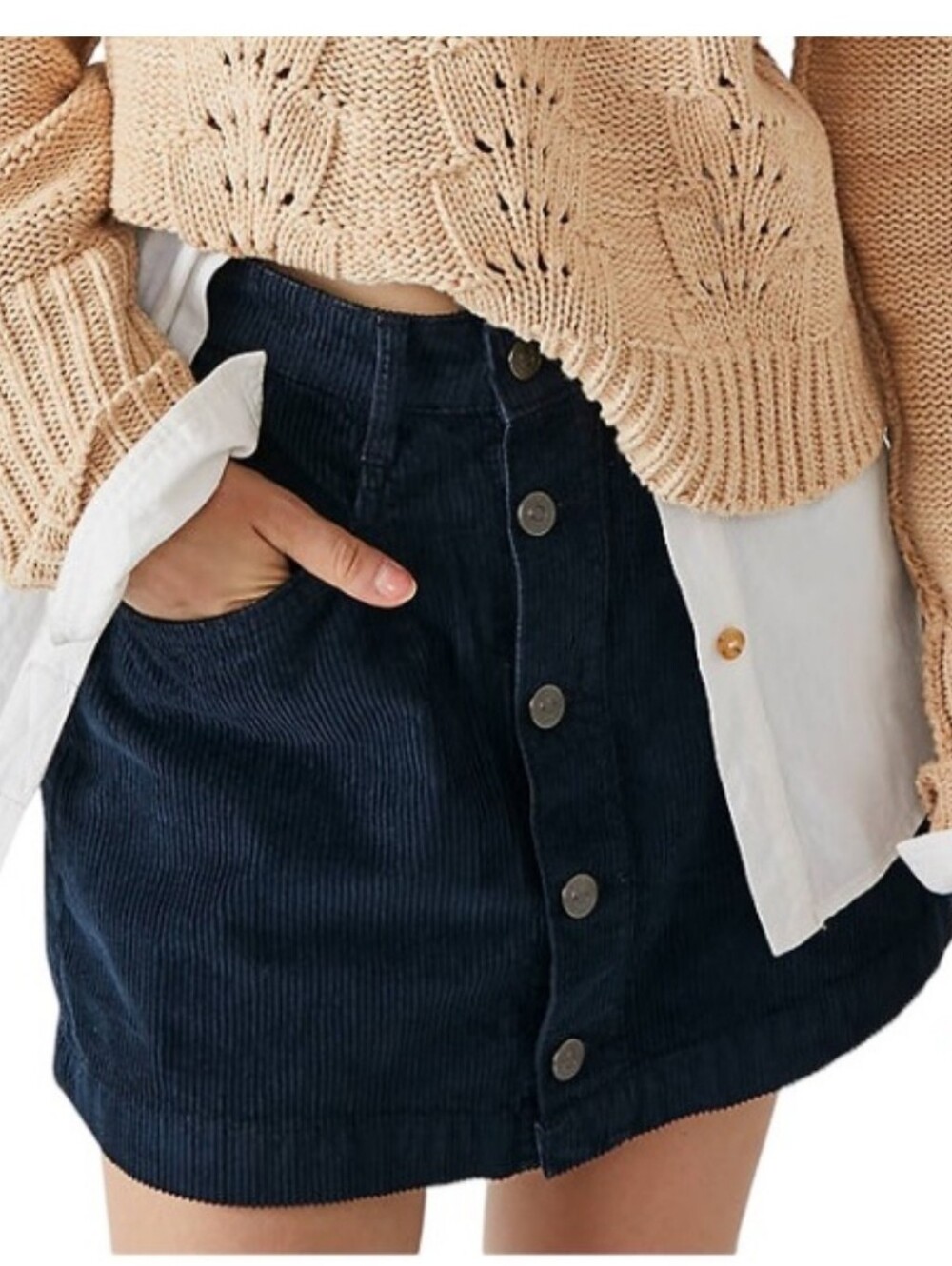 Free People Navy Corduroy Mini Skirt